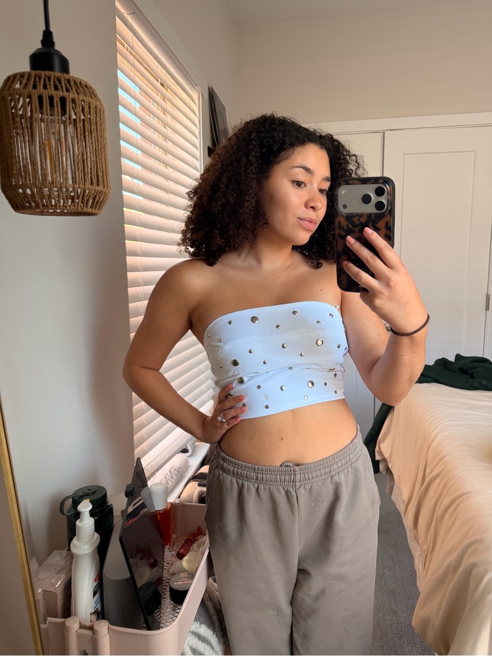 Zara white and Silver Studded Strapless Tube Top - Women